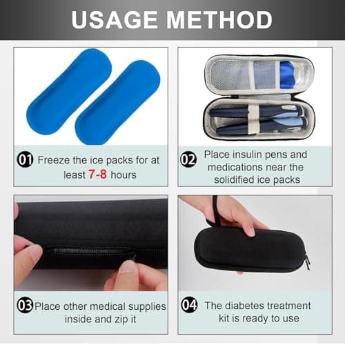 Insulin Cooler Travel Case Insulin Pen Case Portable with 2 Ice Packs Portable Medicine Cool Bag for Diabetic Supplies Small Storage Journey Pack Cooler Cooling Pouch Black Lightweight Durable Travail — view 3