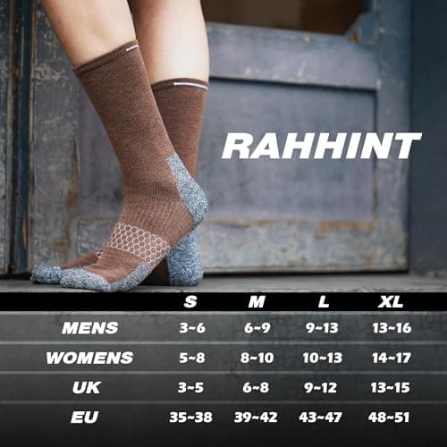 Rahhint Merino Wool Work Socks 3 Pairs Durable Compression Moisture Wicking Anti Blister Cushion Crew Outdoor Running Socks — view 6
