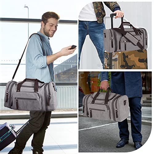Unisex Canvas Holdall, AIZBO Travel Carry On Duffles Bags Overnight Weekend Weekender Bag for Men and Women (Expansion Capacity: 58 * 25 * 30cm) (Grey) — view 3
