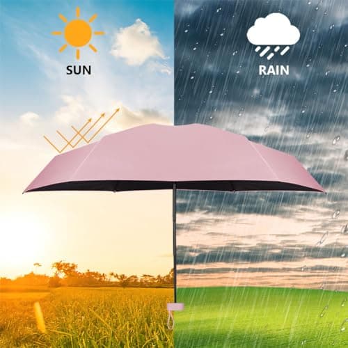 Aolso Travel Umbrella, 6 Ribs Mini Folding UV Sun Rain Windproof Umbrella with Capsule Case for Men Women (Pink) — view 4