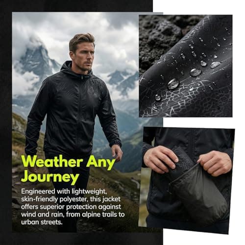 Youkly 2 Pcs Men's Lightweight Waterproof Jacket (M, Black+Grey) — view 4