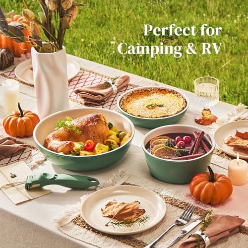 Redchef 16pcs Ceramic Pots and Pans Set Non Stick, Nonstick Cookware Set with Detachable Handle, PFAS PFOA & PTFE Free, RV Ceramic Cookware Set for Camping, Oven Safe (Green) — view 4