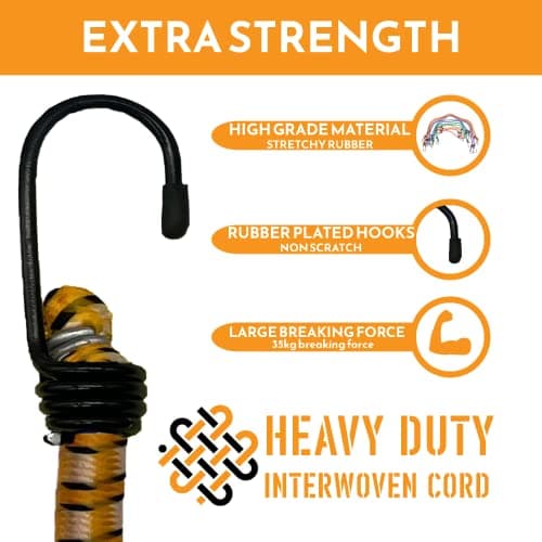 Xtremeauto Bungee Cords With Hooks 𝐉𝐮𝐦𝐛𝐨 𝐏𝐚𝐜𝐤 Of 12 Heavy Duty [𝐌𝐢𝐥𝐢𝐭𝐚𝐫𝐲 𝐆𝐫𝐚𝐝𝐞] Bungee Cord, UV Resistant Double Braided Elastic Bungee Straps For Securing Tarps Luggage Tents — view 3