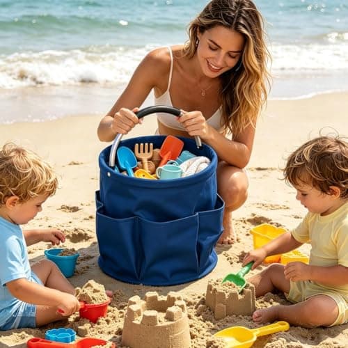 Cleaning Caddy for Cleaning Supplies, Foldable Cleanings Supplies Organizer Bucket with Handle, Waterproof Wear-Resistant, Portable Multi Bucket Bag for Camping, Beach, Gardening (Black) — view 6