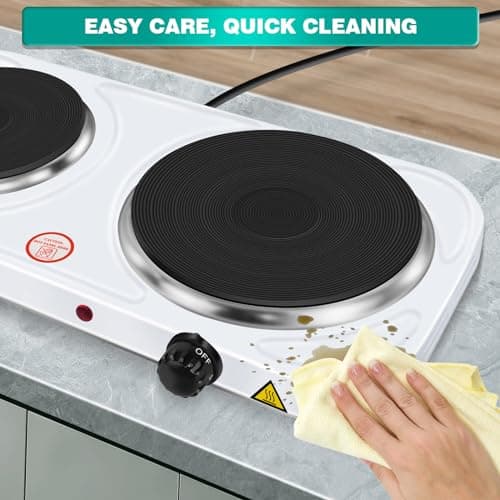 Electric Hot Plate 2 Ring Hobs with Cast Iron Heating Plates and Variable Heat Settings Control 1000W & 1500W Hobs, Overheat Protection Ideal for Cooking for Home/Travel/Camping and Caravans White — view 5