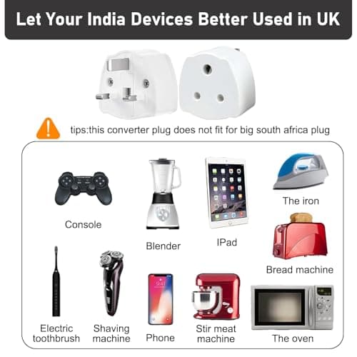 ZANTESR India To UK Adapter, 2PCS India To Uk Plug Adapter For Business Family Travel Outdoor, India To Uk Plug Adapter 3 Pin With 5A Fuse For Business Family Travel Outdoor (White) — view 2