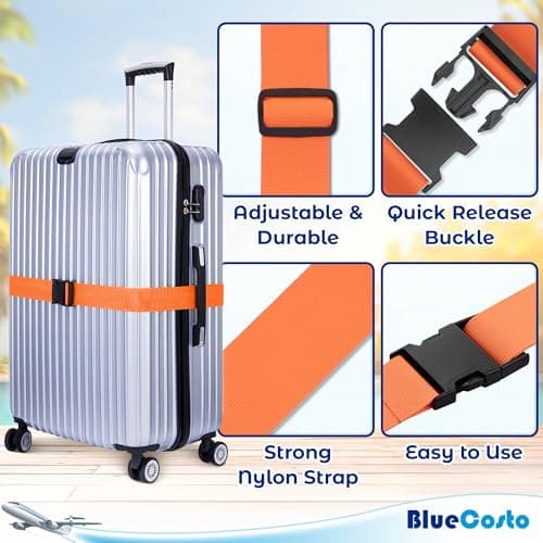 Luggage Straps for Suitcase - Orange, 1.9m x 5cm, 4 Pack - Strap for Suitcases - TSA Approved by BlueCosto — view 6