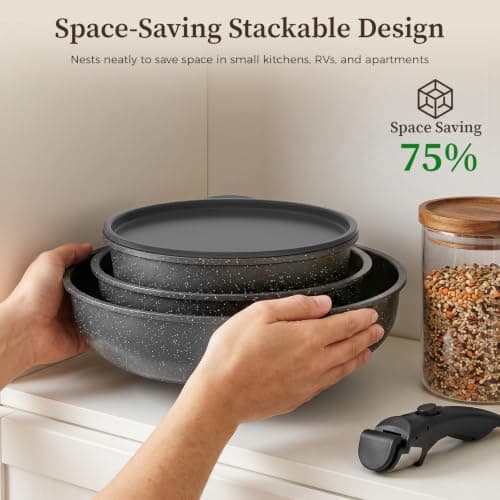 YASHE 9Pcs Granite Nonstick Pots and Pans Set, Stackable, Oven Safe — view 6