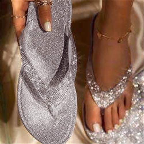 Rhinestone Embellished Flip Flops for Women with Comfort Arch Support Fashionable Summer Beach Travel Walking Thong Style Slip On Indoor Outdoor Lightweight Non-Slip Slippers Yoga Mat Cushion Sandals — view 2