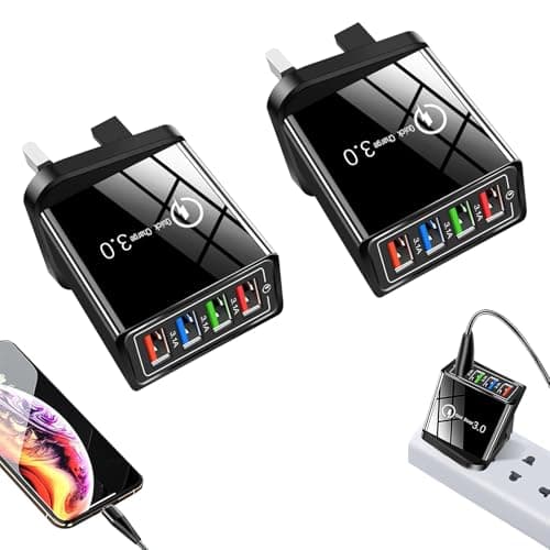 Hyper Charge Pro Charger, 4-Port Quick Charge 3.0 Hub with Temp Control & Fast Charging, USB Plug Fast Charging,Compatible with All Phones & Devices (Black-2pcs)