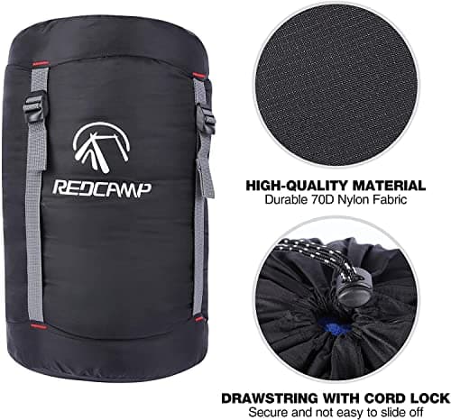 REDCAMP 27L Nylon Compression Stuff Sack for Sleeping Bag, Lightweight Compact Compression Bag for Travelling Hiking Outdoor Backpacking Camping,Black L (no sleeping bag) — view 5