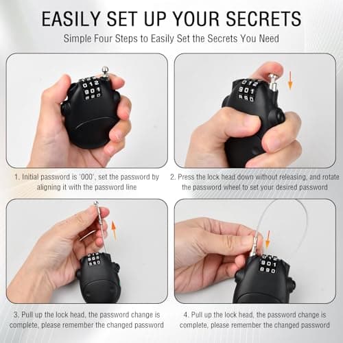 3 Digit Cable Combination Lock,50x70mm Luggage Locks with 75cm Retractable Cable,Black Mini Wire Combination Lock Padlocks,Security Password Lock for Bike Helmet Travel Suitcase Toolbox Lockers — view 3