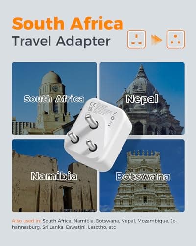 TESSAN South African Plug Adapter, UK to South Africa Plug Adapter with USB — view 2
