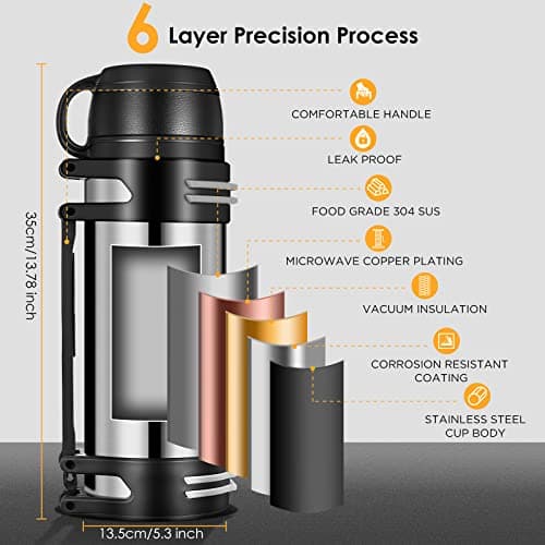 Flask for Hot Drink, 2.5L Large Capacity Flasks for Hot and Cold Drinks, Stainless Steel Vacuum Insulated Flask with Cup and Handle, Portable Travel Flask for Outdoor Camping,Hiking,Cycling — view 2