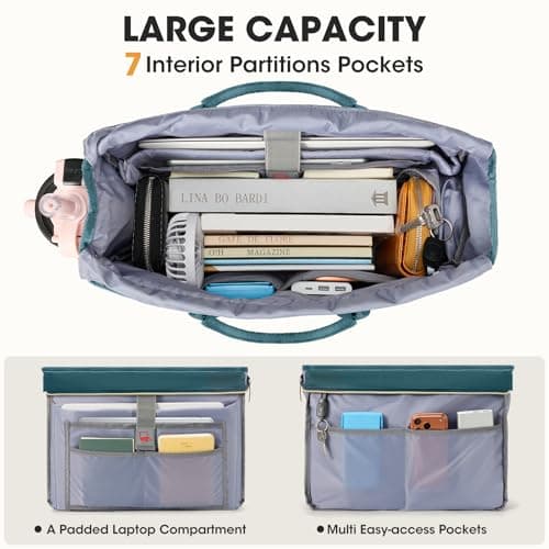 RAINSMORE Teacher Tote Bag for Women with Lunch Compartment Large 15.6 Inch Laptop Bag Nurse Bag with Insulated Section Water-Resistant Work Handbag for Office, College, Travel, Green — view 4