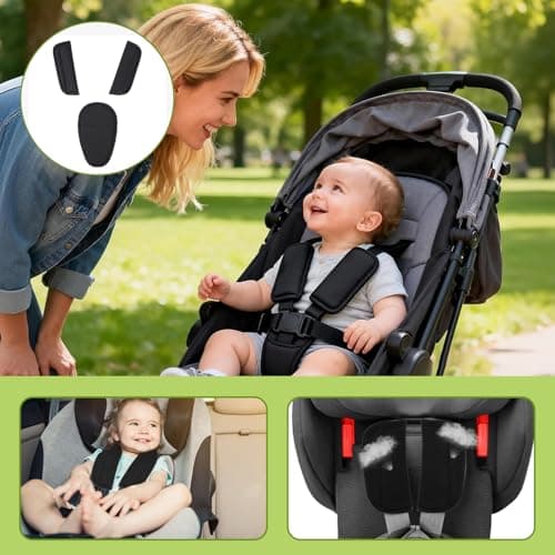 HORAN HOQI Baby Car Seat Strap Covers 3 Pack – Pushchair Harness Pads with Soft Breathable Crotch Pad for Newborn Stroller, Universal Shoulder Belt Cushions for Infant Carrier, Pram, Toddler Buggy — view 5