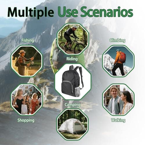Ultra Lightweight Rucksack Small Backpack Foldable Compact Daypack, Black — view 6