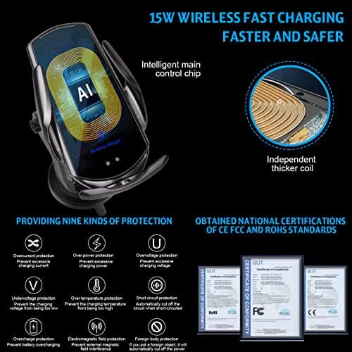 YUSHIHU Wireless Car Charger,15 W Qi Charging Car Phone Holder — view 4