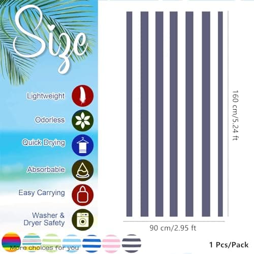 Large Microfibre Beach Towel for Adult,160x90cm Double Sides Gray Striped Sand Free Beach Towel,Lightweight Quick Dry Travel Swim Towel with Bag,Compact and Thin Sports Towel Yoga Gym for Women Men — view 2