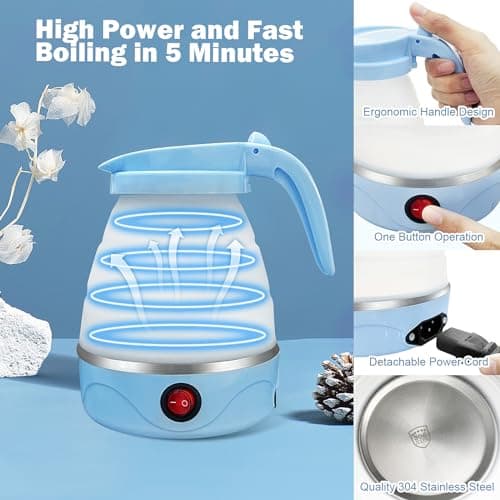 YudouTech Foldable Electric Kettle, Camping Kettle, Mini Travel Silicone Electric Water Boiler, Tea Coffee Maker, Portable Coffee Kettle with a cup for Outdoor Hiking Camping — view 4