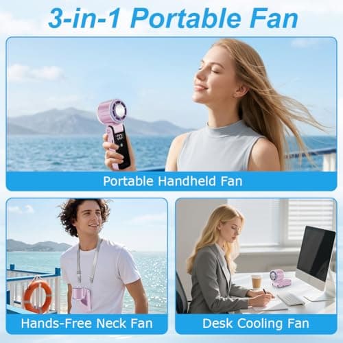 Aolso Handheld Turbo Fan with Ice Cooler, Portable Handheld Rechargeable Fans with 5 Speeds, Small Desk Fan Folding with LED Display, Pocket Fans for Travel/Commuting/Office/Home-Purple — view 4
