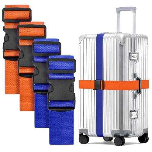 WISYOK Luggage Straps Extended, 4 Pack, 130-250cm Adjustable, Blue Orange