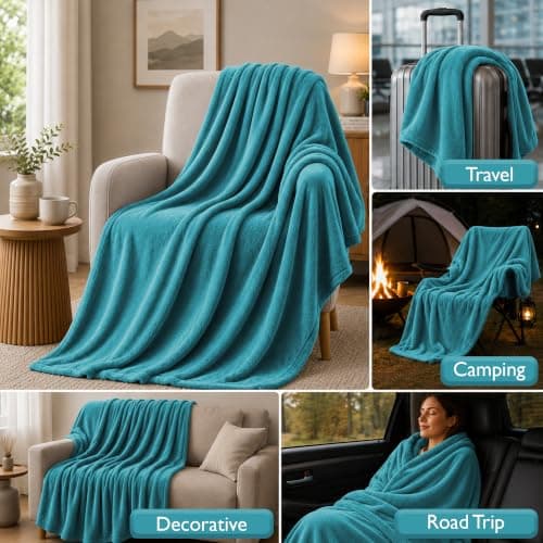 BedLooms Fleece Blanket Teal King Size 230x270 cm, Throws for Sofas and Bed — view 3