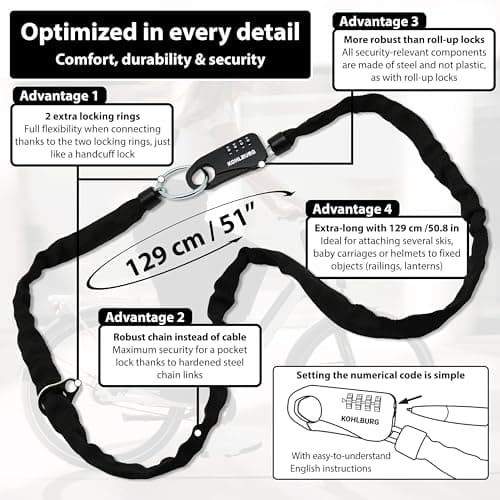 KOHLBURG Secure 129cm / 51" Long Combination Chain Lock for the Pocket — view 6