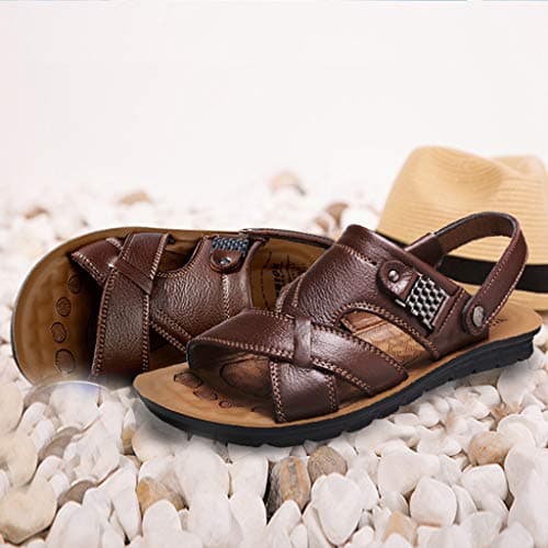 Men's Leather Sandals With Adjustable Strap - Non-Slip Lightweight Breathable Hiking Sandal for Beach and Trekking - Flat Comfortable Bathing Shoes — view 2