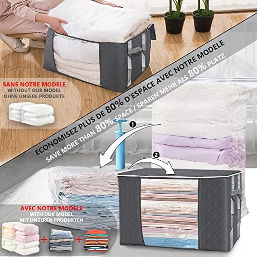 VOUNOT Set of 9 Clothes Storage Bag with Large Capacity Vacuum Bag 3 Foldabale EDENOO Storage bag with Reinforced Handle 3 Vacuum Bags with Hand Pump for Bedding and Clothes — view 4