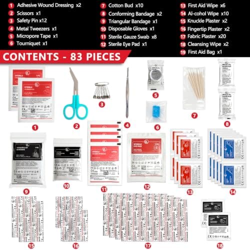 SYNYOUR Mini First Aid Kit, 83 Pieces Medical Kit, Small First Aid Kit for Travel Hiking Camping Car Motorbike Bike Home Kids Workplace Holiday — view 3