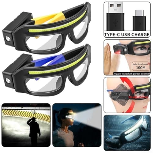 LED Glasses Headlamp for Type C Charge Motion Sensor 98g LED(Yellow) — view 3