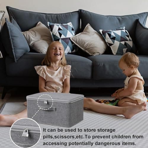 Doukesh Storage Box with Lock, Storage Boxes With Lids Fabric,Combination Lock Box, Fabric Closet Organizer for Clothes, Jeans, T-shirts, Quilts, Sweater (45x35x26cm) — view 5