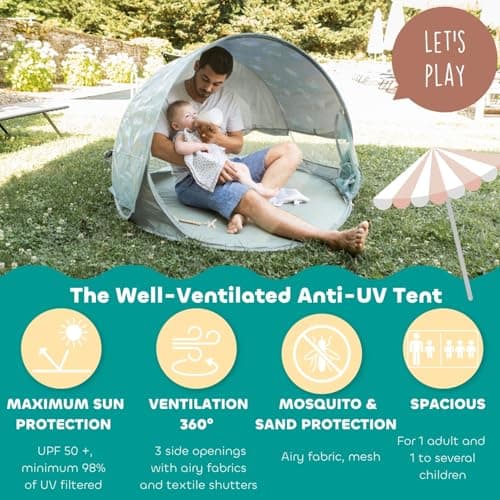BÉABA, Beach Tent – Baby UV Protection Tent, Maximum Sun Protection UPF 50+, UV Filtered, 360° Ventilation, Mosquito Nets, Spacious, Pop-Up System, Carry Bag, Breezy, Khaki — view 4