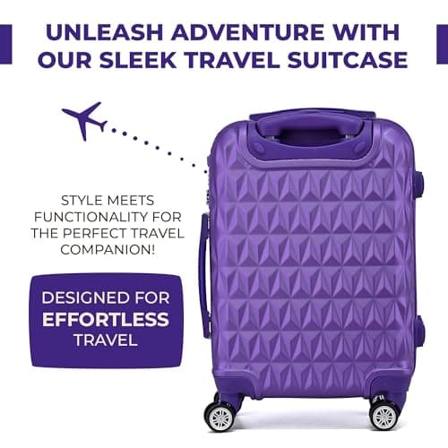 Hard Shell Cabin Carry On Suitcase 55 cm 2.5 kg 35 litres 4 Wheels with Built in 3 Digit Combination Lock, Approved for Ryanair, easyJet, British Airways & More (Purple) — view 2