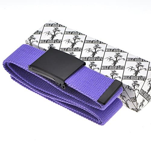 Mile High Life Cut To Fit Canvas Web Belt Size Up to 52" with Flip-Top Solid Black Military Buckle (Purple) — view 4