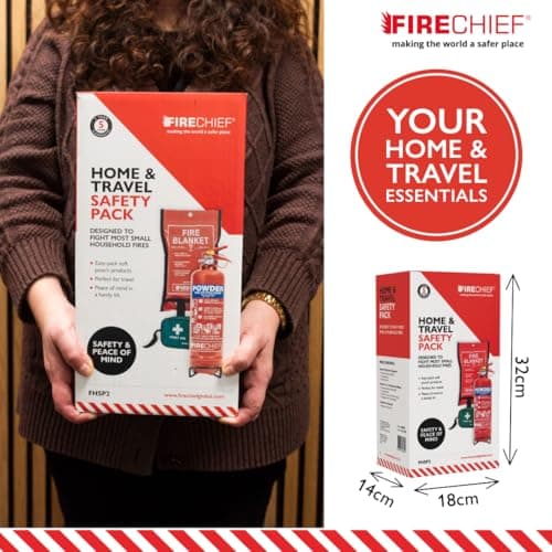 Firechief Travel Safety Kit - Home Fire Safety Pack - Caravan and Campervan Essentials - 1kg Powder Extinguisher Fire Blanket First Aid Kit - Car Essentials - Home & Travel Accessories Emergency Pack — view 5