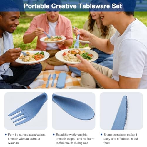 2 Sets Portable Reusable Cutlery Set with Case, Travel Fork Knife Spoon Set, Compact Tableware for Camping, Office, Picnic & Outdoor Dining — view 4