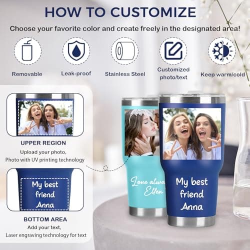 Personalized Tumbler with Picture, Name Logo Photo, Coffee Tumbler Mug 30oz Insulated Stainless Steel Custom Travel Mug Cup Gift for Men Women Dad Mom Birthday Xmas Valentines — view 2