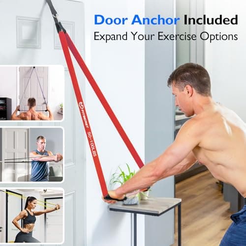 FitBeast Resistance Bands Set, 5 Levels Pull Up Bands for Powerlifting, Muscle Building, Home Gym Workout, Stretching, Stretch Bands with Door Anchor (Light Blue, Blue, Yellow, Orange, Red) — view 6