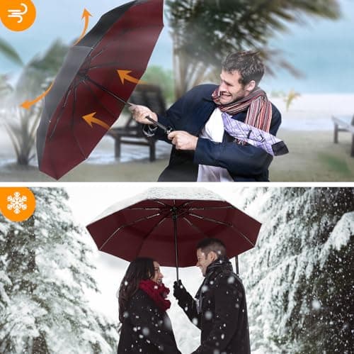 TECKNET Windproof Umbrella, Strong Compact Travel Automatic, Large Wind Resistant with 10 Ribs, Folding Lightweight Golf Automatic for Rain - Men, Red&Black — view 3