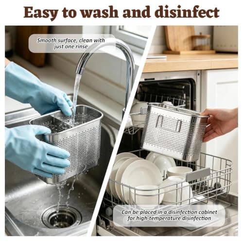 Stainless Steel Dish Drainer, Large Capacity Rust-Resistant Kitchen Sink Organizer with Two Dividers, Portable Design for Kitchen Utensil Storage, Practical for Utensil Racks, Cutlery, and Drying Rack — view 5
