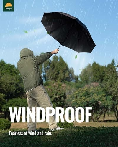 Chakipee Umbrella Windproof Strong Travel Compact Automatic Large Black Folding Umbrellas for Wind and Rain Resistant - Portable 210T Fabric - 10 Ribs Durable For Mens Women Umbrella — view 4