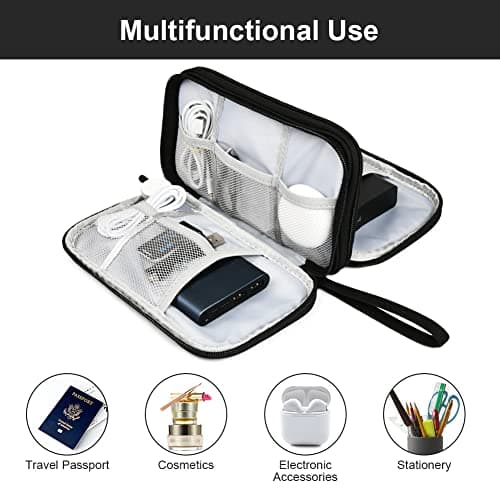 AMFUN Hard Drive Case, Universal Cable Bag with Inner Compartments Mesh Pockets, Portable Organiser Bag for Electronics Accessories, Black Travel Bag Carrying Hard Case (L) — view 6
