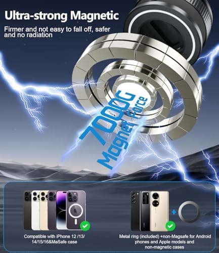 CloudValley Magnetic Phone Holder for Car, 360°Rotatable Foldable Phone Mount with Strong Vacuum Suction Cup, Universal Stand for iPhone 16/15/14, Samsung Compatible with Mirror, Windscreen, Black — view 5