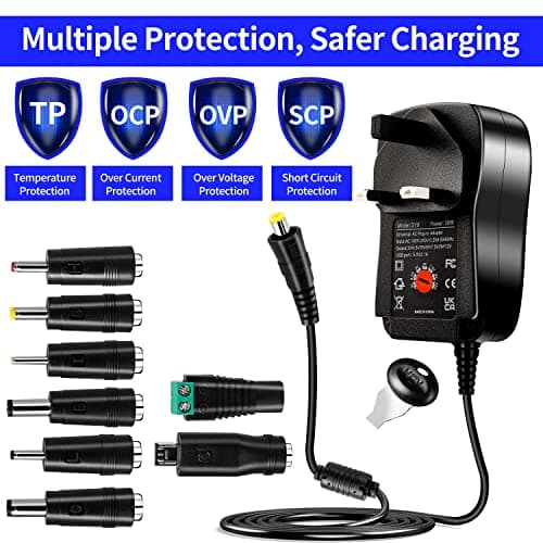 Universal AC to DC Power Adapter - Multi Output Voltages 3V 4.5V 5V 6V 7.5V 9V 12V Switching Power Supply with 8 Selectable Adapter Plugs for Routers Speakers Household Electronic — view 2