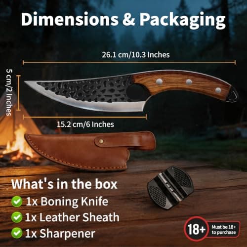 OOKUU Hand-Forged Chef Knife Set with Leather Sheath & Sharpener - Razor Sharp Stainless Steel Blade, Ergonomic Handle - Professional Kitchen & Outdoor Camping Knife — view 6