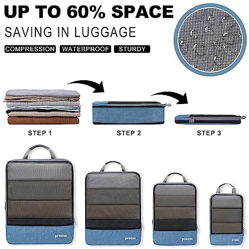 Prezon Compression Packing Cubes with Travel Shoes Bag and Laundry Bag, Luggage Organiser Set, Extensible Suitcase Organiser, Packing Organisers for Suitcases, Packing Cubes for Travel or Storage — view 2