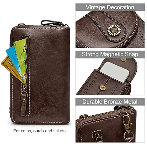 S-ZONE RFID Blocking 6.7 Inch Phone Purse Small Crossbody Bag PU Leather Cellphone Wallet Retro Hollow for Women Lady — view 5