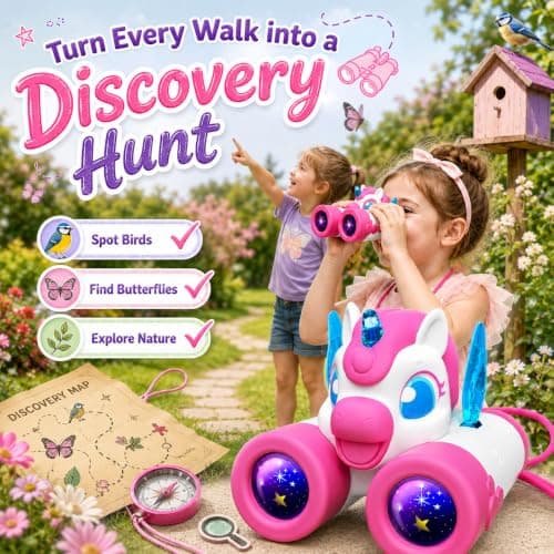 Unicorn Binoculars Kids with Bird Watching Guide, Unicorn Gifts for Girls Age 3-9, Kids Outdoor Garden Toys for 3 4 5 6 7 Year Old Girls, Birthday Present for Girl Explorer Toy for Nature Exploration — view 3